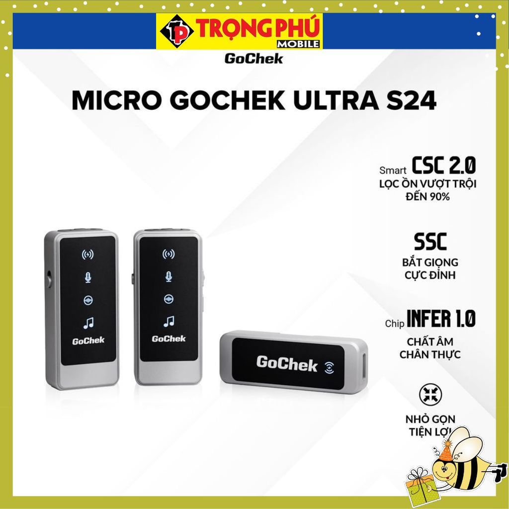 Micro thu âm Gocheck Ultra S24 - S2402, 2 đầu typeC + lighting, 2 Micro Không hộp sạc CH02