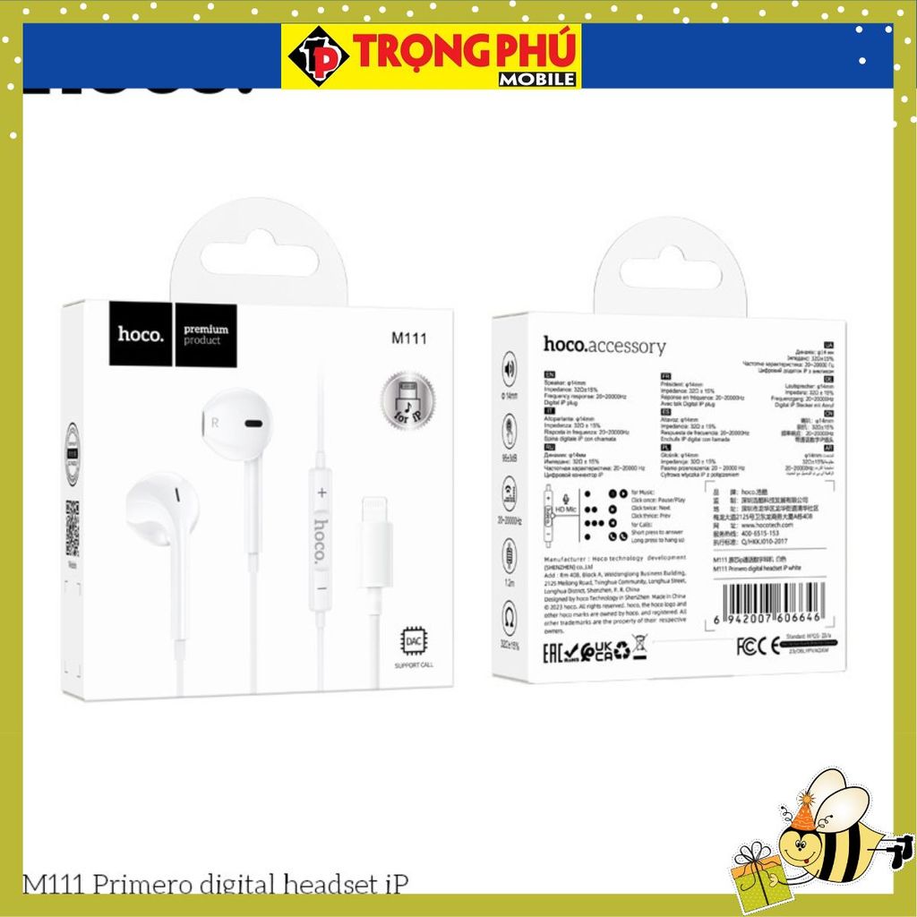 Tai nghe dây đầu Lighting Hoco M111 CH02
