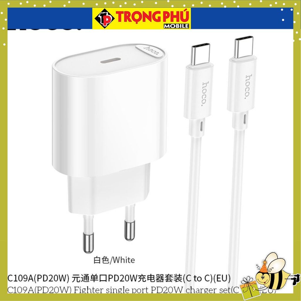 Bộ sạc TypeC-TypeC Hoco C109/C109A 20W c-c 1 cổng CH02