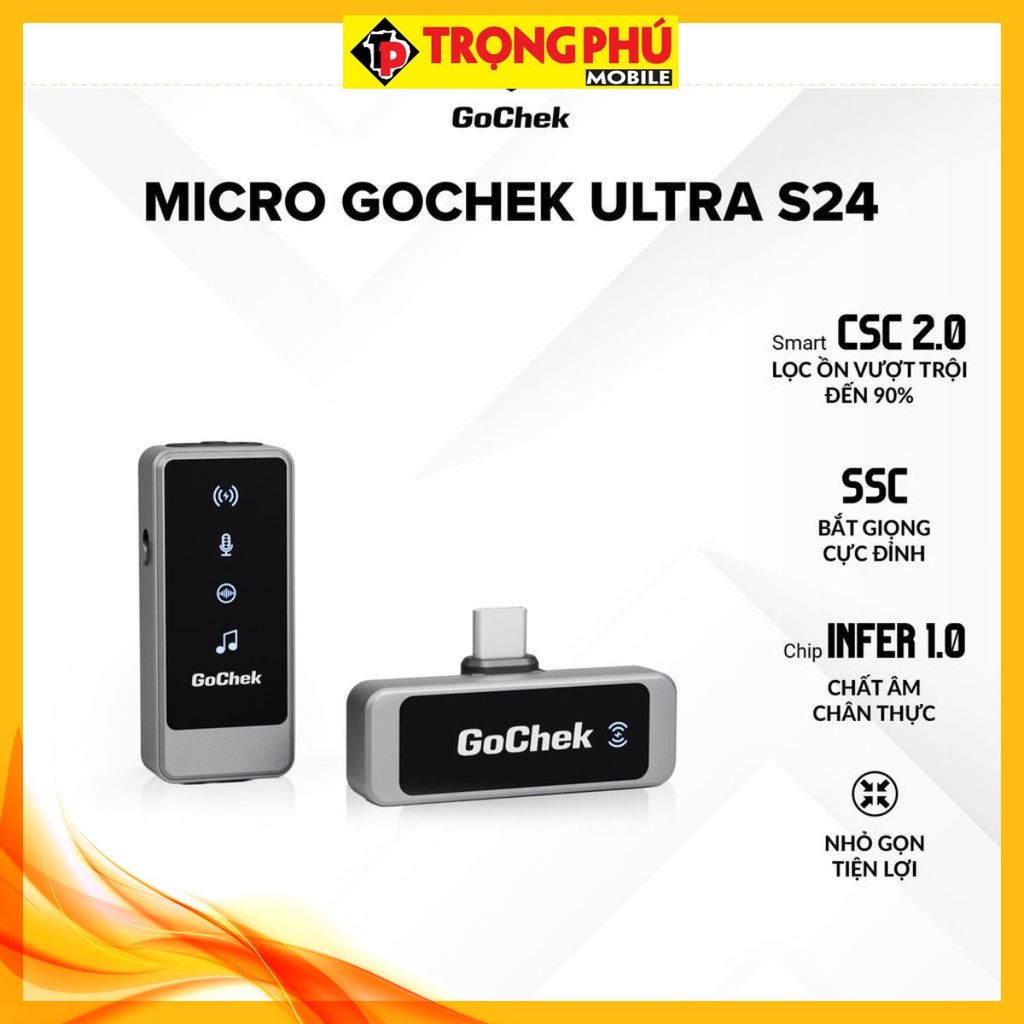 Micro thu âm Gocheck Ultra S24 - S2401, 2 đầu typeC + lighting, 1 Micro Không hộp sạc CH3 Hot