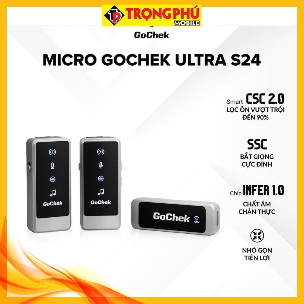 Micro thu âm Gocheck Ultra S24 - S2402, 2 đầu typeC + lighting, 2 Micro Không hộp sạc CH3 Hot