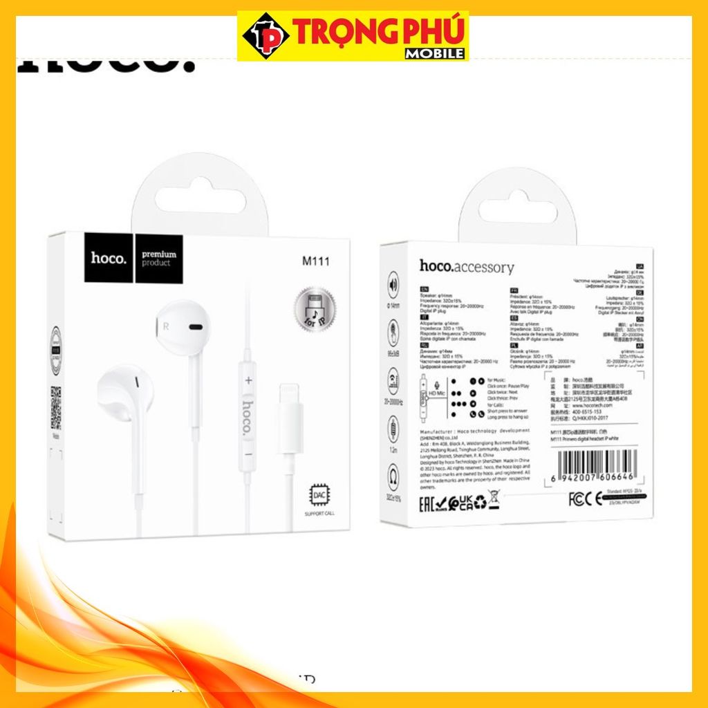 Tai nghe dây đầu Lighting Hoco M111 CH3 Hot