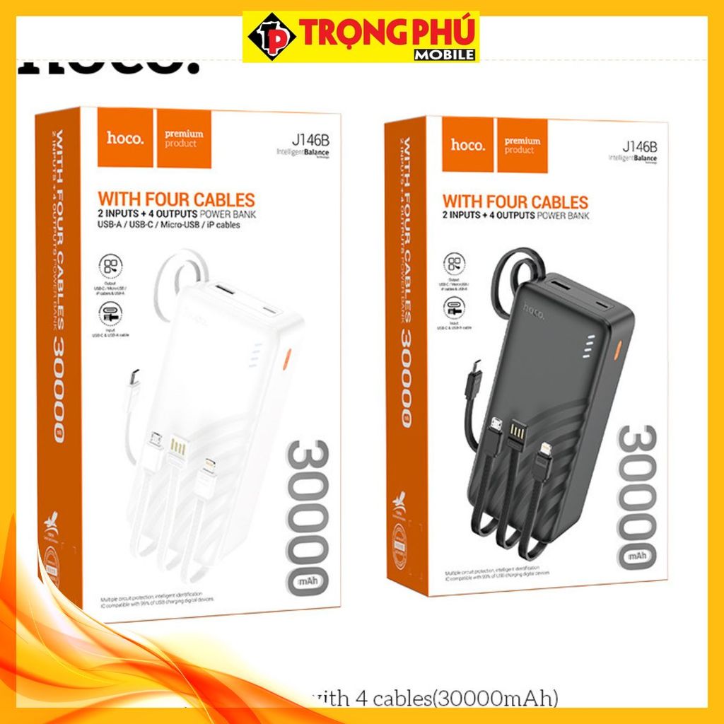 Sạc dự phòng Hoco J146B 30.000mah kèm 4 dây sạc CH3 Hot