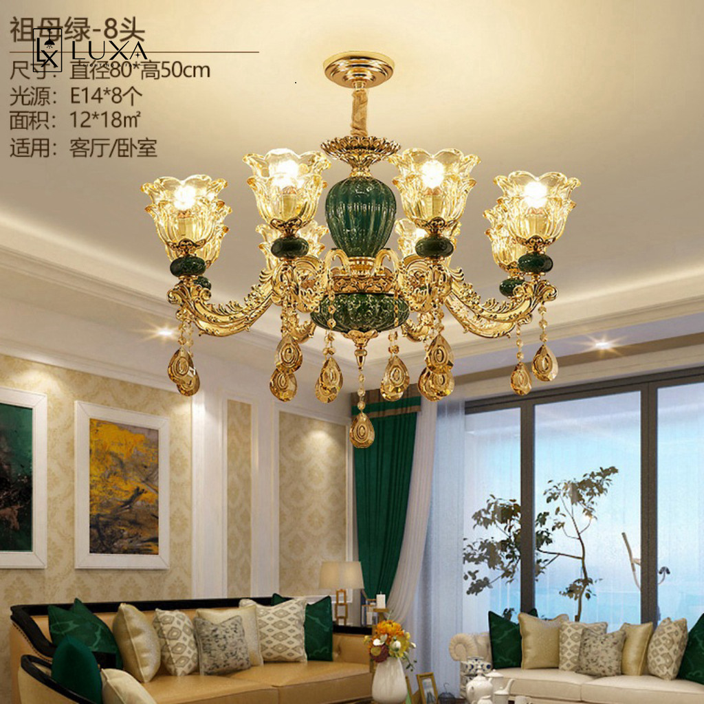 Đèn Chùm Cao Cấp Đăng Giá Xanh Ngọc Sang Trọng 8 Tay LUXA SHOP