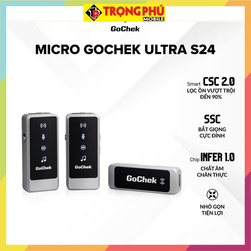 Micro thu âm Gocheck Ultra S24 - S2402, 2 đầu typeC + lighting, 2 Micro Không hộp sạc CH4 khuyến mãi
