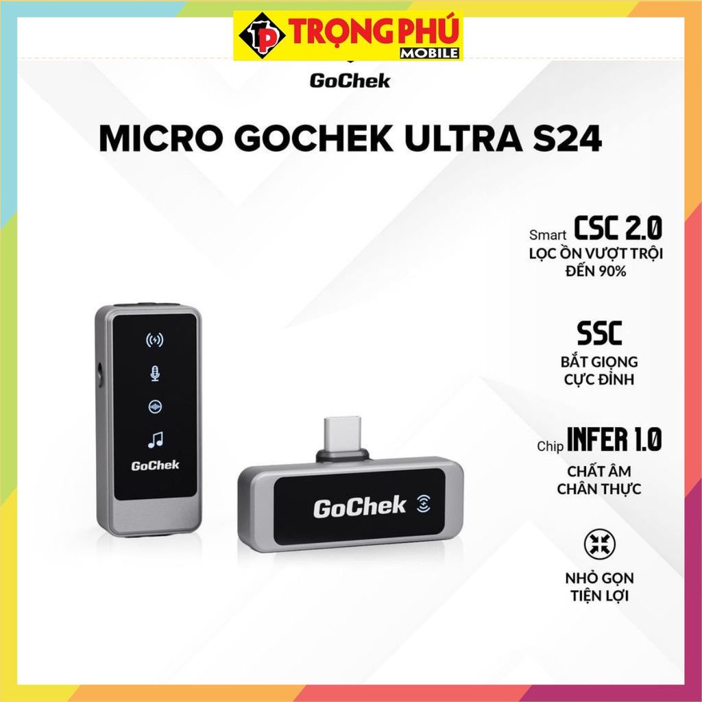 Micro thu âm Gocheck Ultra S24 - S2401, 2 đầu typeC + lighting, 1 Micro Không hộp sạc CH4 khuyến mãi