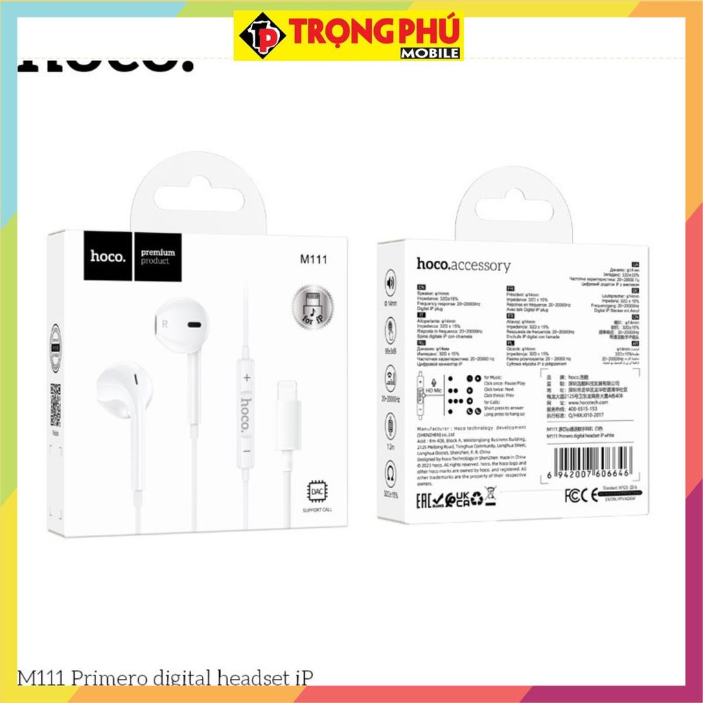 Tai nghe dây đầu Lighting Hoco M111 CH4 khuyến mãi