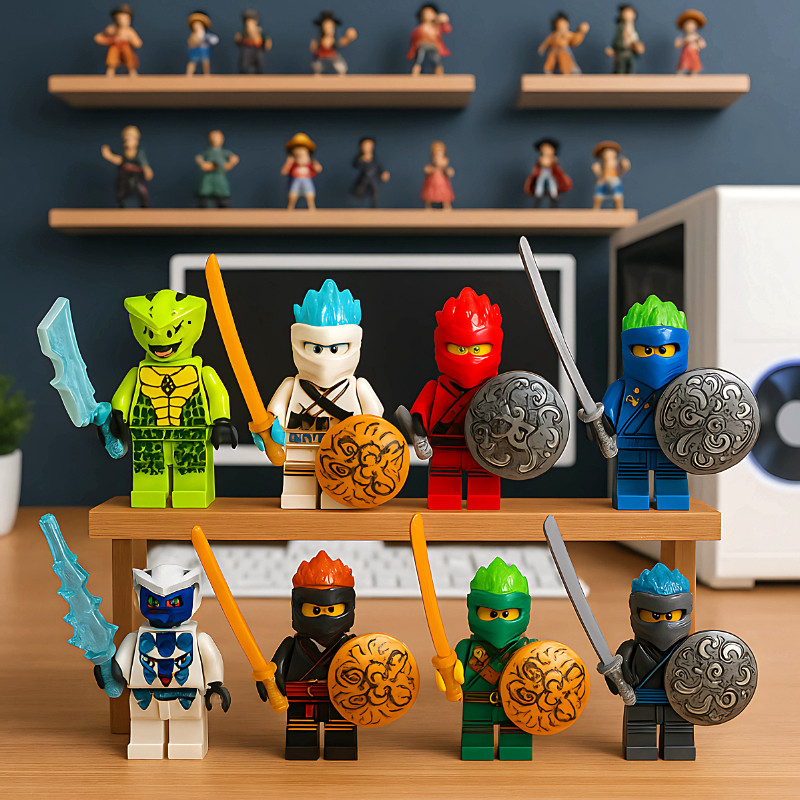 (Combo 8) Bộ 8 Mô Hình Lego Chién Binh Ninja Go Và Quái Vật Rắn Trang Trí Bánh Kem, Bàn Học, Kệ Sách