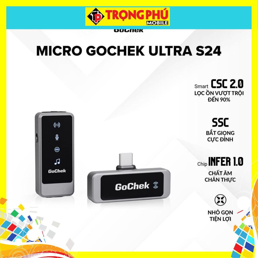Micro thu âm Gocheck Ultra S24 - S2401, 2 đầu typeC + lighting, 1 Micro Không hộp sạc CH5 hot sale