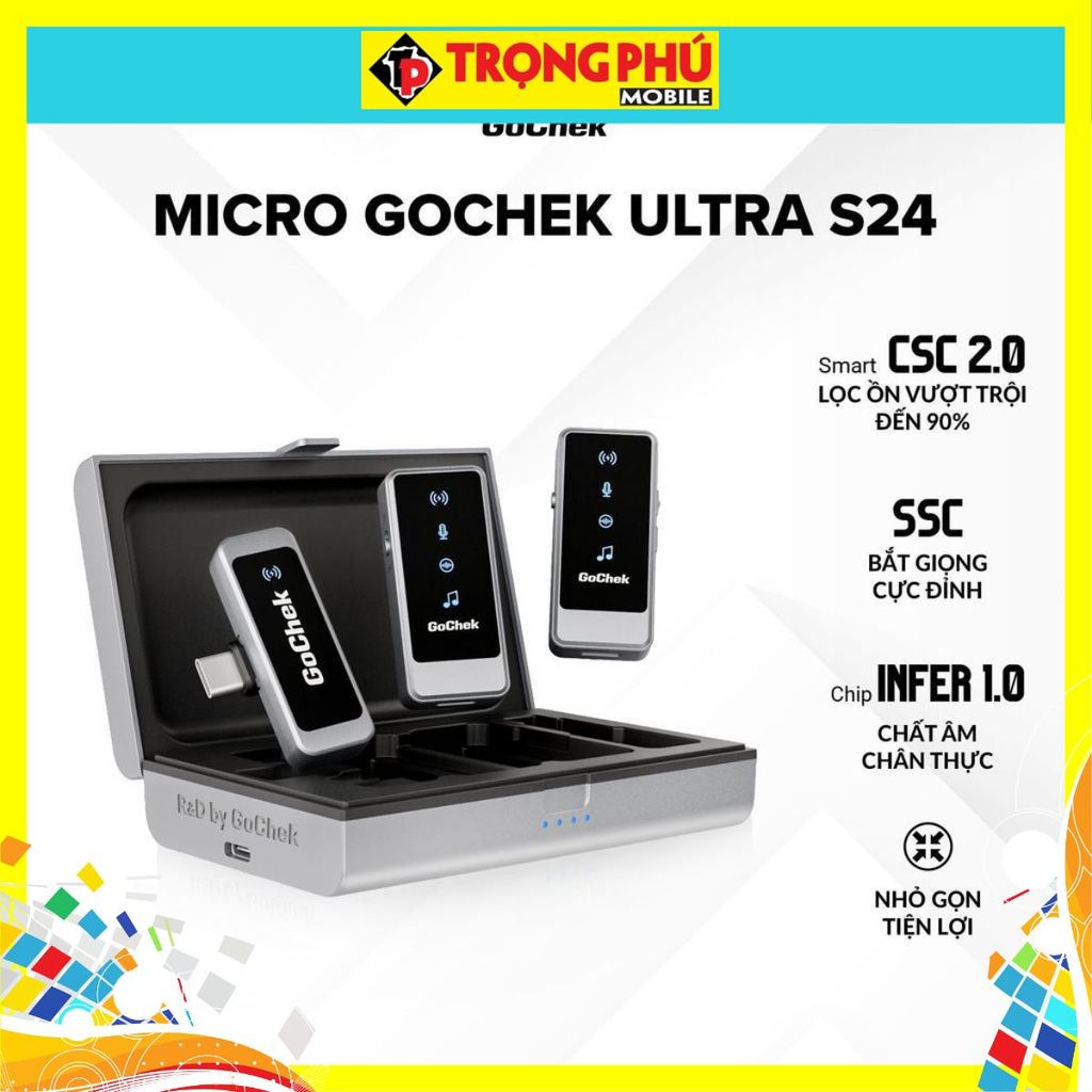 Micro thu âm Gocheck Ultra S24 - S2403, 2 đầu typeC + lighting, 2 Micro + Hộp sạc CH5 hot sale