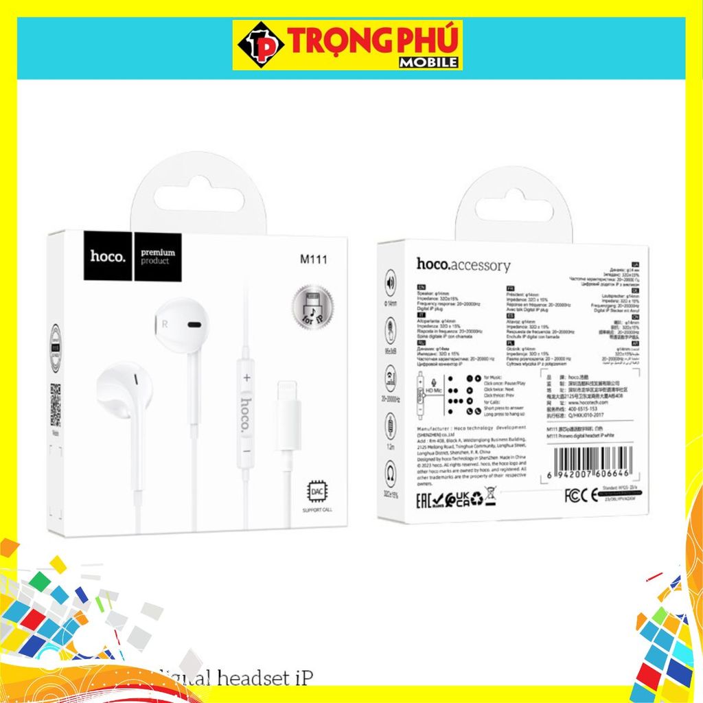 Tai nghe dây đầu Lighting Hoco M111 CH5 hot sale