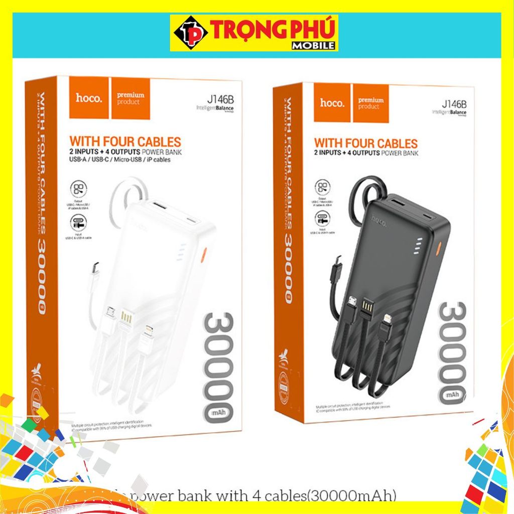 Sạc dự phòng Hoco J146B 30.000mah kèm 4 dây sạc CH5 hot sale