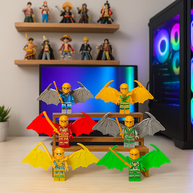 (Combo 10) Bộ 8 Mô Hình Lego Ninja Go Có Cánh Kèm Vũ Khí Trang Trí Bánh Kem, Bàn Học, Kệ Sách Tiểu C
