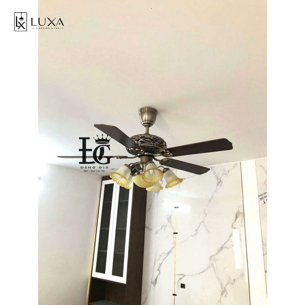 Quạt Trần Đèn 5 Cánh Kiểu Dầy Tàn Cổ Điện Điều Khiển Từ Xa LUXA SHOP
