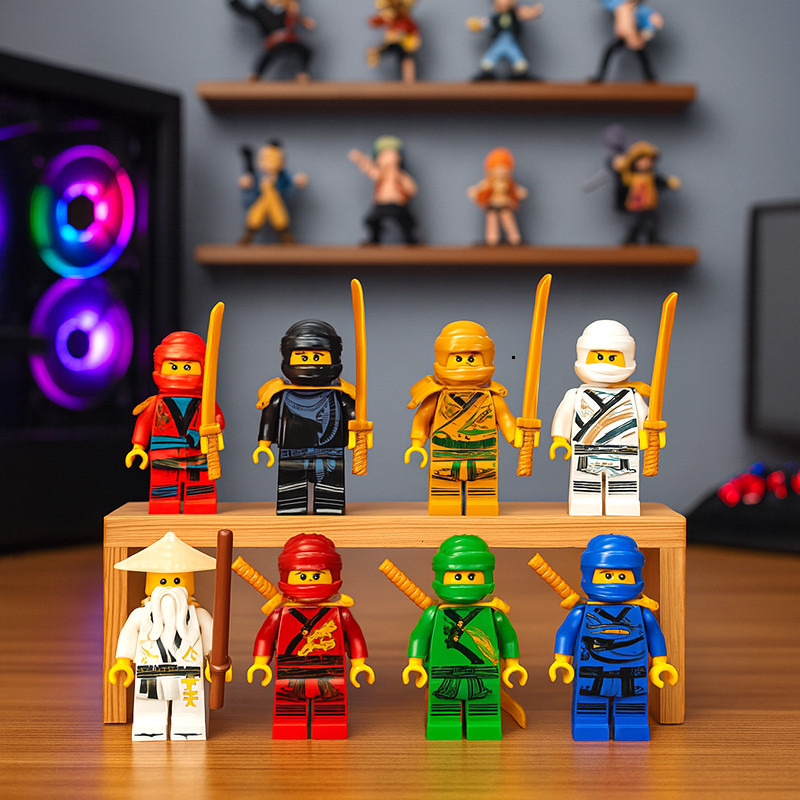 (Combo 8) Bộ 8 Mô Hình Lego Ninja Chiến Binh Ninja Go Kèm Vũ Khí Trang Trí Bánh Kem, Bàn Học, Kệ Sác