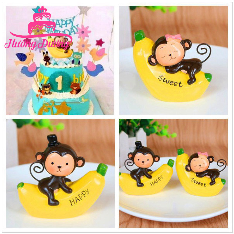 Cặp Khỉ Chuối Happy Sweet - Trang trí bánh kem - HD Shop