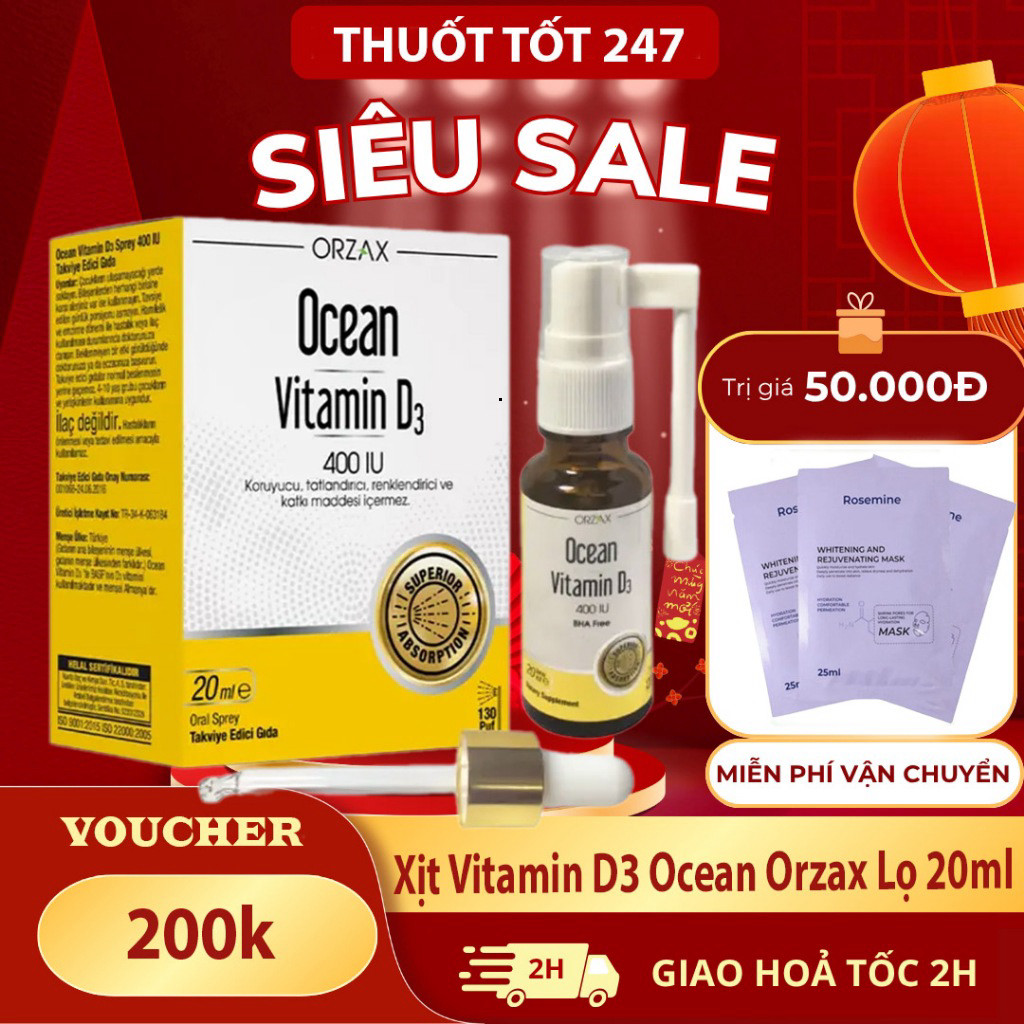 Xịt Vitamin D3 Ocean Orzax Lọ 20ml hỗ trợ phát triển chiều cao tăng sức đề kháng cho bé nhập khẩu ch