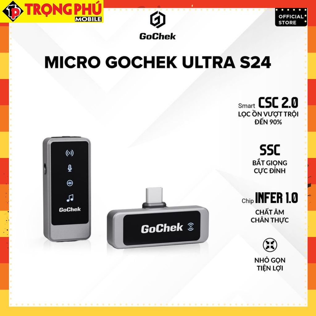 Micro thu âm Gocheck Ultra S24 - S2401, 2 đầu typeC + lighting, 1 Micro Không hộp sạc CH6