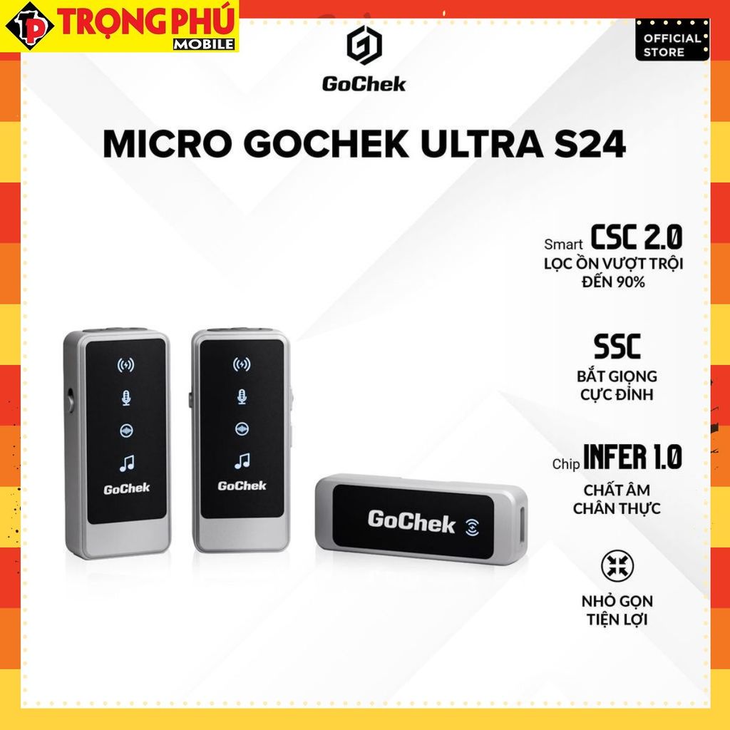 Micro thu âm Gocheck Ultra S24 - S2402, 2 đầu typeC + lighting, 2 Micro Không hộp sạc CH6