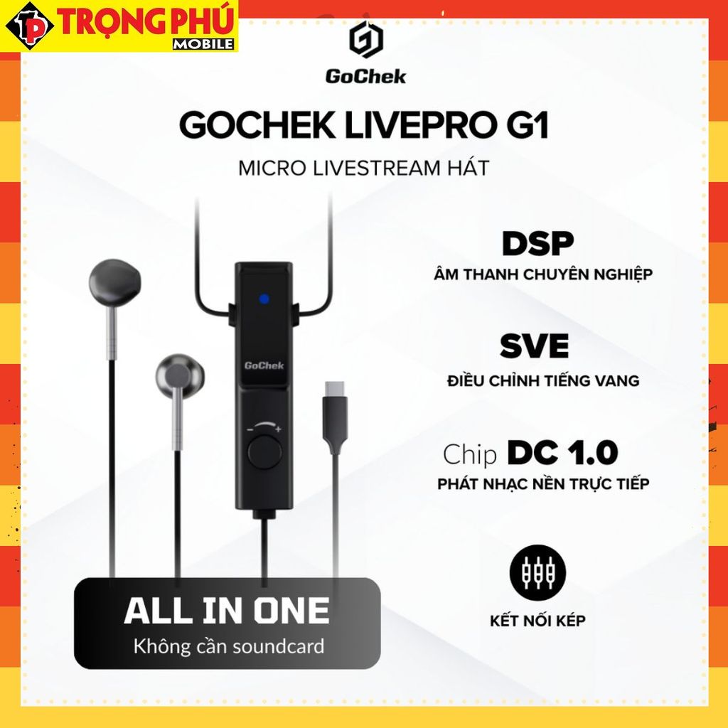 Micro thu âm Gocheck LivePro Sku G1 có dây, 2 đầu typeC + lighting CH6