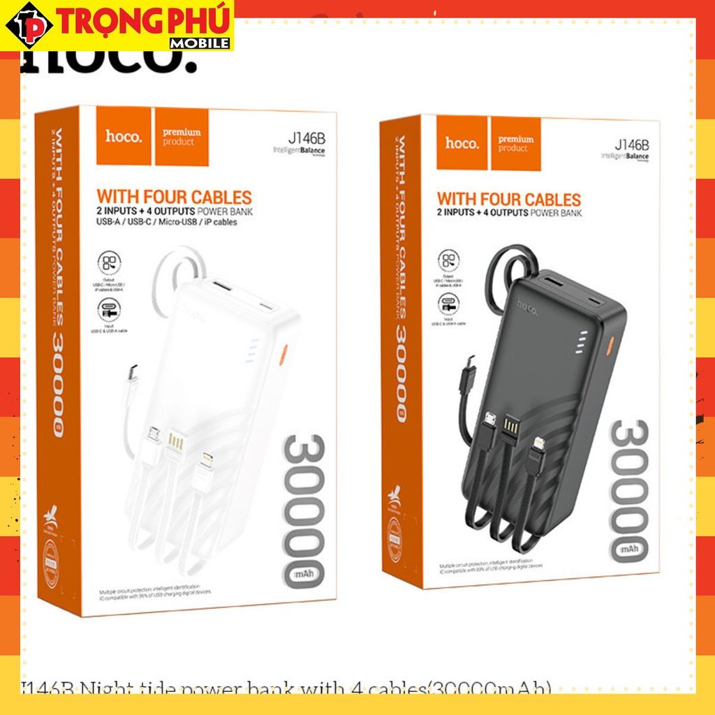 Sạc dự phòng Hoco J146B 30.000mah kèm 4 dây sạc CH6
