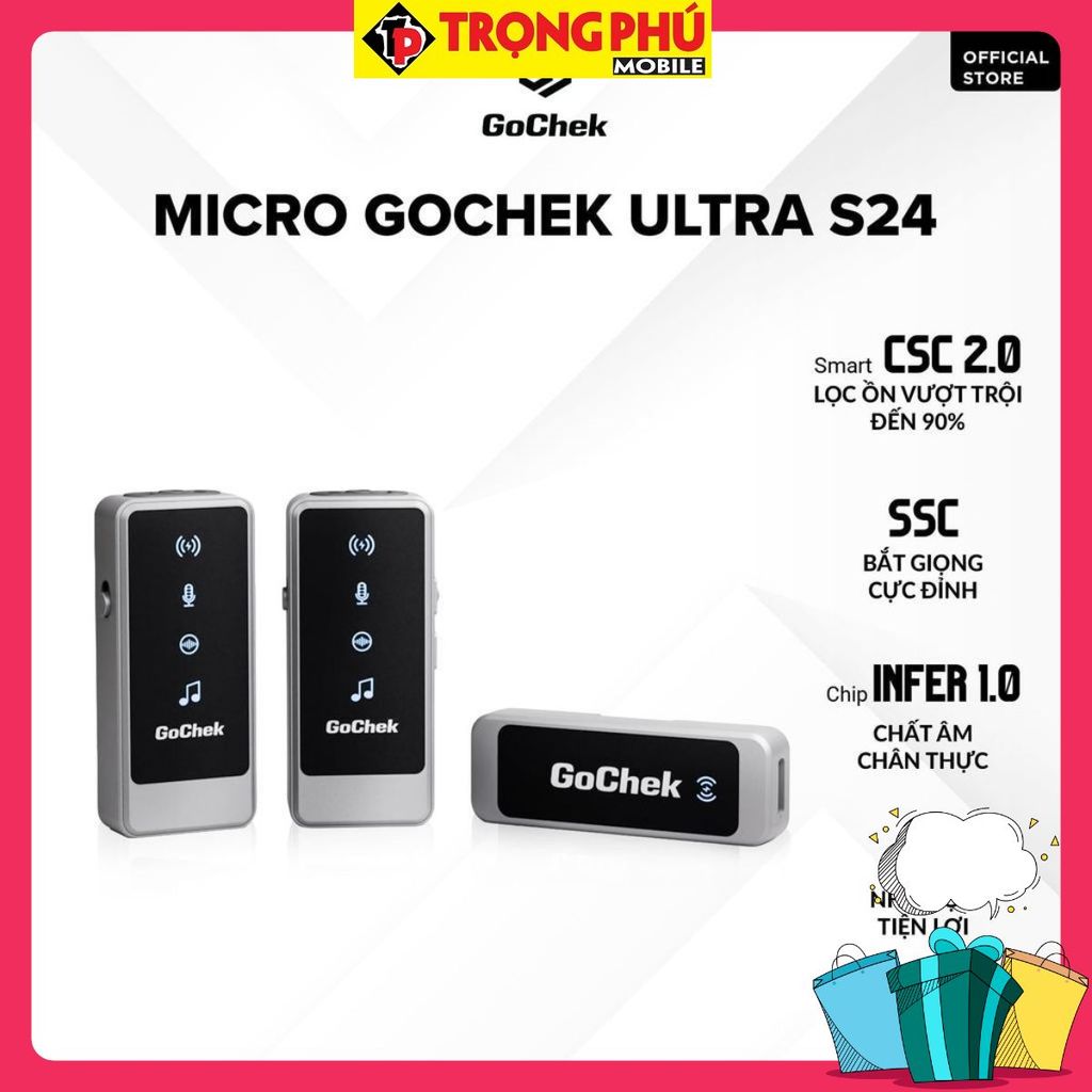 Micro thu âm Gocheck Ultra S24 - S2402, 2 đầu typeC + lighting, 2 Micro Không hộp sạc Bán nhanh