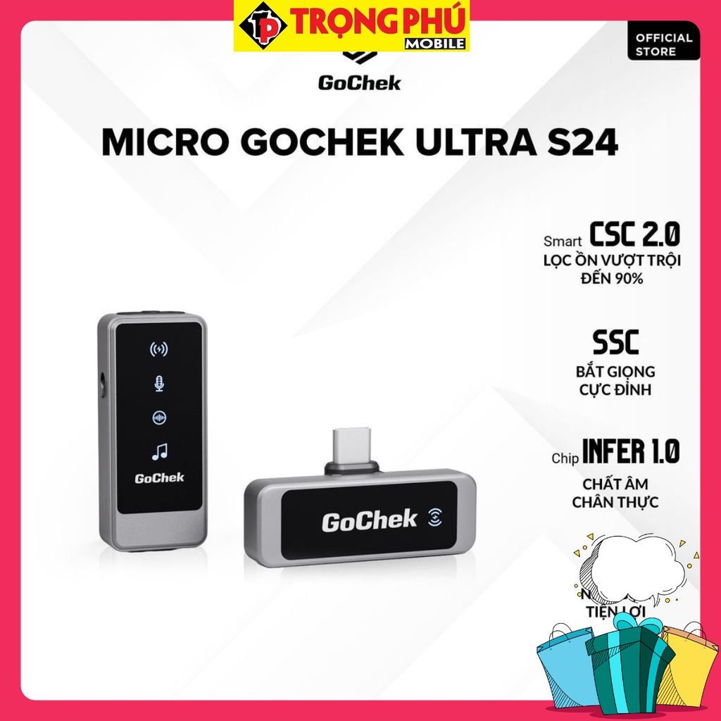 Micro thu âm Gocheck Ultra S24 - S2401, 2 đầu typeC + lighting, 1 Micro Không hộp sạc Bán nhanh