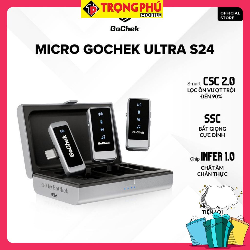 Micro thu âm Gocheck Ultra S24 - S2403, 2 đầu typeC + lighting, 2 Micro + Hộp sạc Bán nhanh