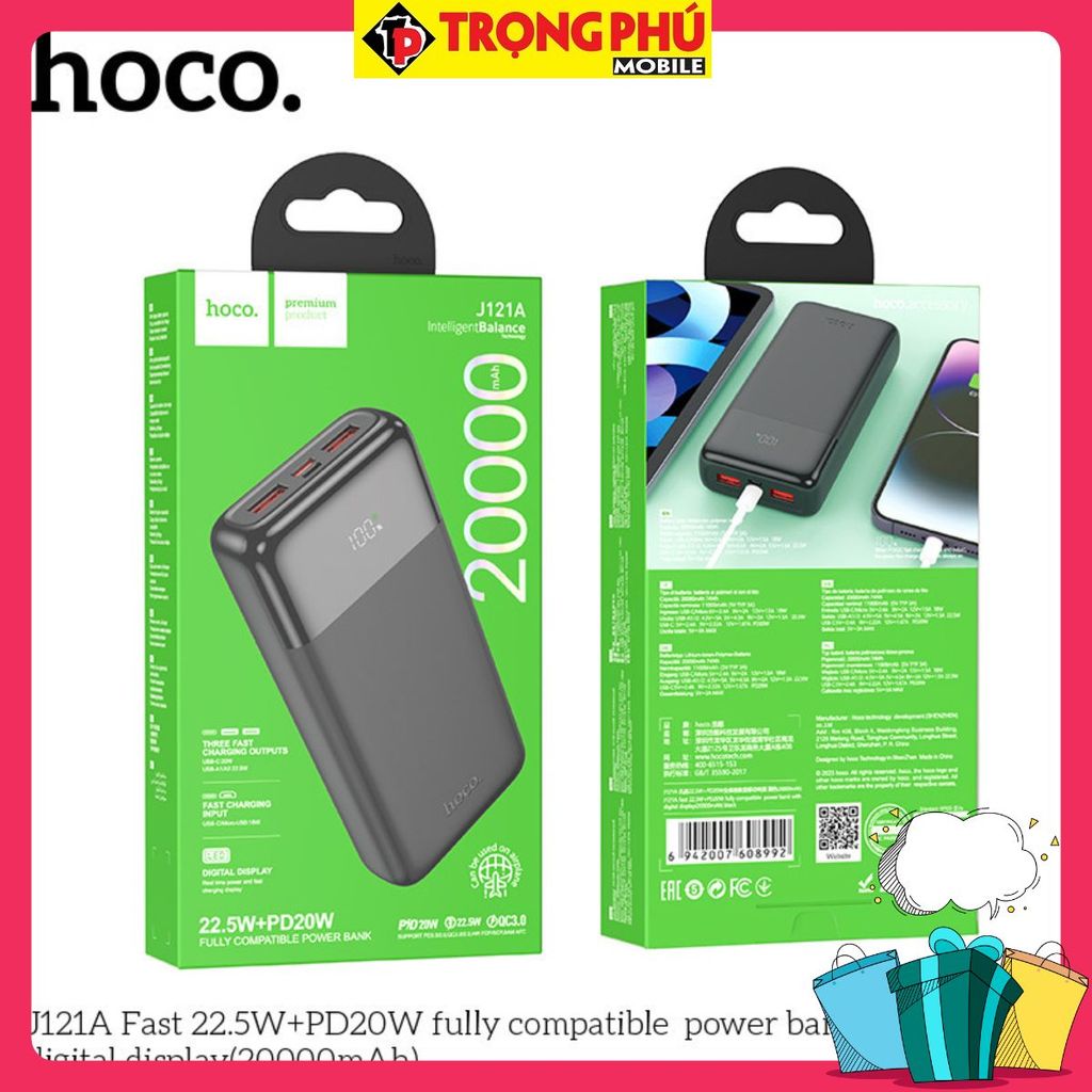 Sạc dự phòng Hoco J121A 20.000mah sạc nhanh 22,5w+ps20w Bán nhanh