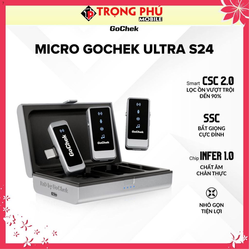 Micro thu âm Gocheck Ultra S24 - S2403, 2 đầu typeC + lighting, 2 Micro + Hộp sạc