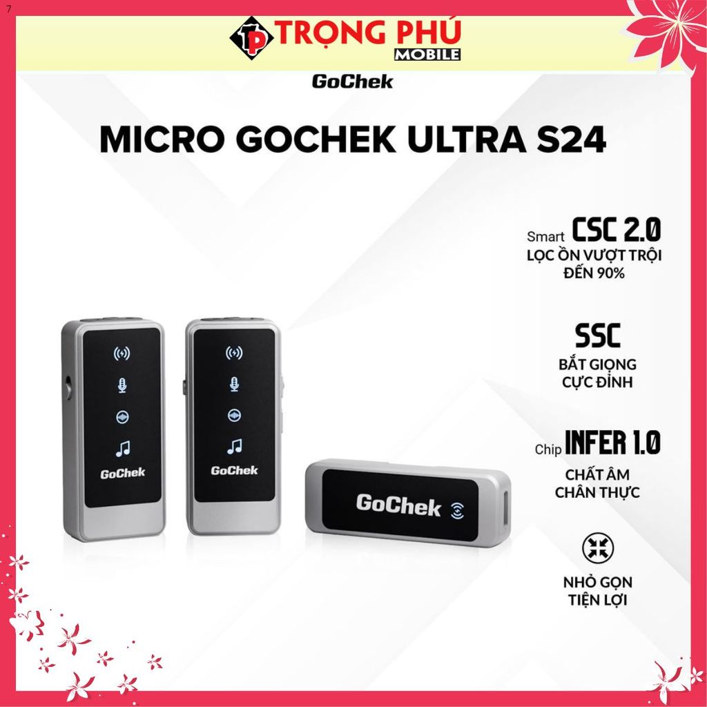 Micro thu âm Gocheck Ultra S24 - S2402, 2 đầu typeC + lighting, 2 Micro Không hộp sạc