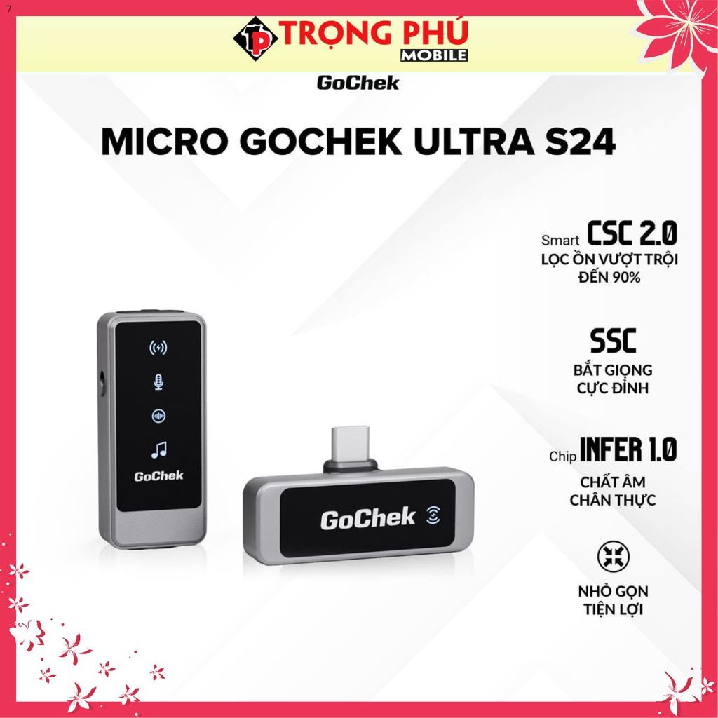 Micro thu âm Gocheck Ultra S24 - S2401, 2 đầu typeC + lighting, 1 Micro Không hộp sạc