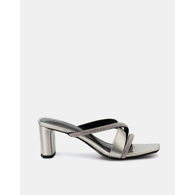 Giày Sandal Nữ 7cm Thời Trang JUNO Mules Phối Quai Đính Hạt SD07111