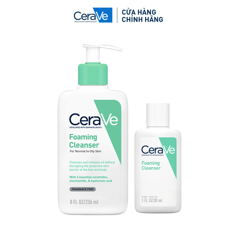 [VB FS] Bộ sản phẩm CeraVe sữa rửa mặt giúp làm sạch sâu dành cho da dầu Foaming 30 + 236 | BigBuy360 - bigbuy360.vn