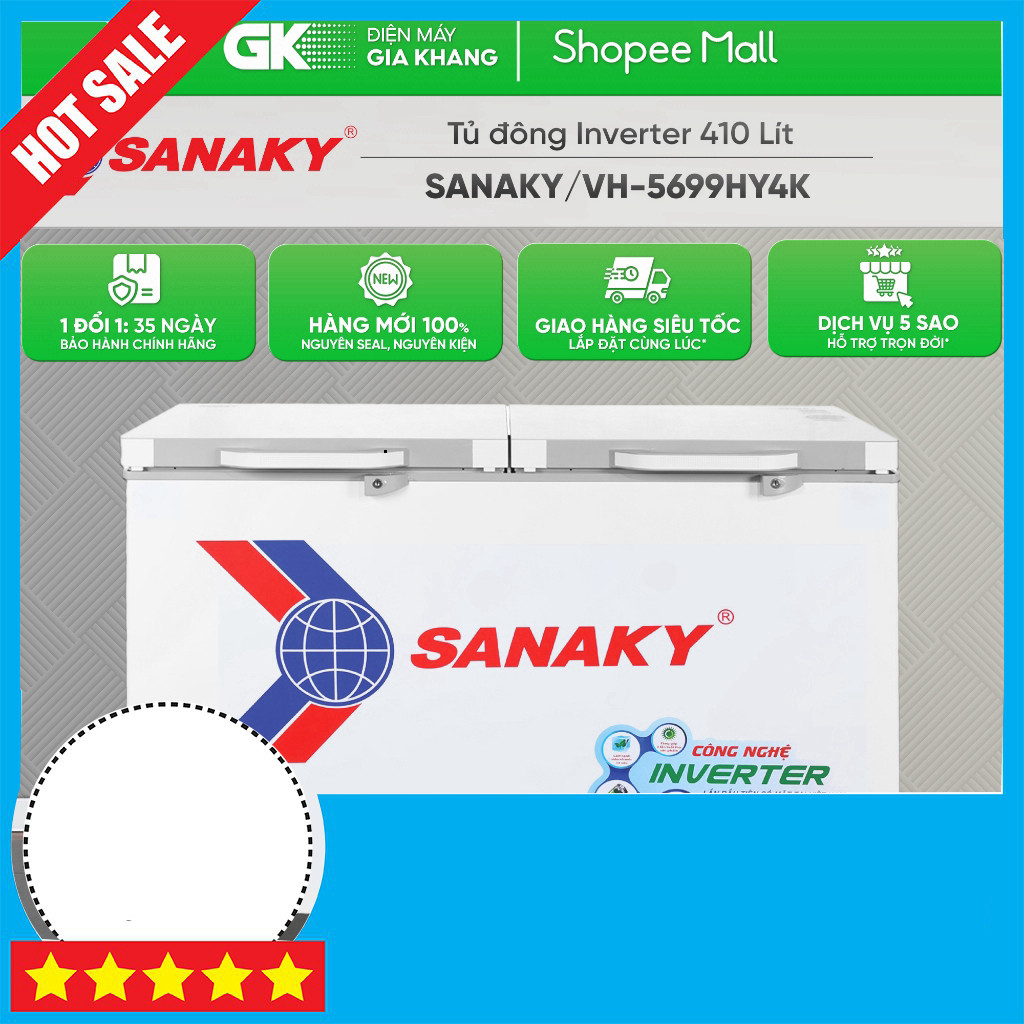 IB đặt hàng  Tủ Đông Sanaky Inverter VH-5699HY4K Tích Hòa Giảm Điện Miễn phí lắp đặt