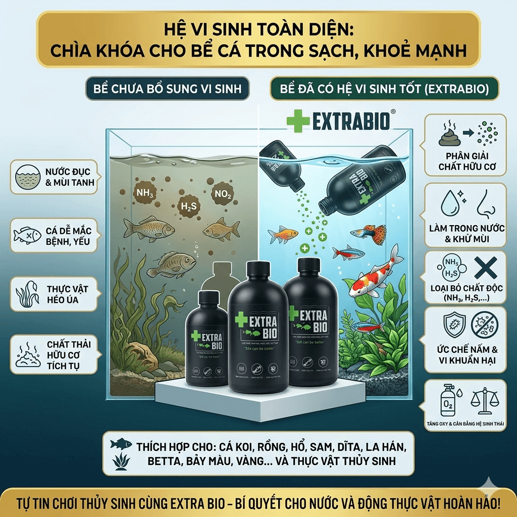 ( date mới) Men Vi Sinh Extra Bio (Dạng Nước) Cao Cấp Cho Hồ Cá Cảnh, Thuỷ Sinh. [EXTRA BIO]