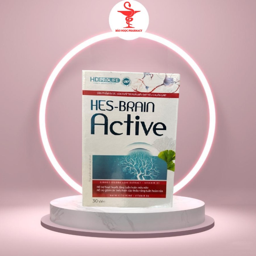 Viên uống bổ não Hes brain active - Lọ 30 viên - Hỗ trợ hoạt huyết giảm đau đầu, tê bì tay chân, đau