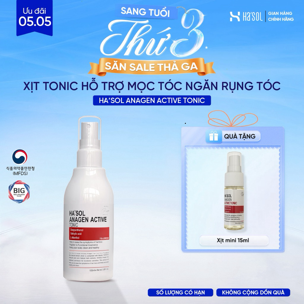 Xịt Tonic Hasol - Dưỡng Nang Tóc, Hỗ Trợ Mọc Tóc Dành Cho Tóc Rụng Mỏng Yếu Ha'sol Anagen Active Ton