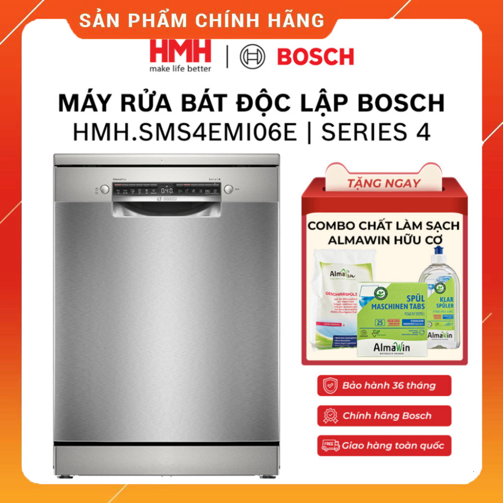 Nhắn shop đặt hàng - Bosch Máy Rửa Bát độc lập SMS4EMI06E Cảm Biến Mút Tích Hợp . Miễn phí giao hàng