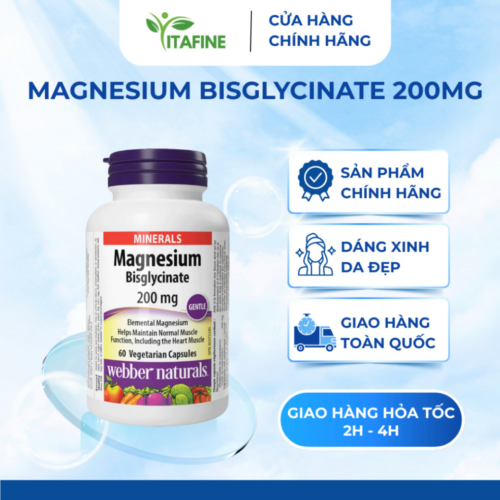 [Hàng CTY] Webber Magnesium Bisglycinate 200mg 60 viên hỗ trợ thư giãn cơ, giấc ngủ, giảm căng thẳng