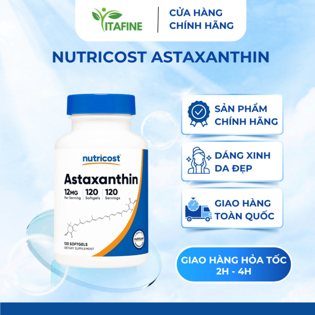 Nutricost Astaxanthin 12mg - Viên uống giúp bảo vệ tim mạch, giảm lão hóa, chống oxy hóa