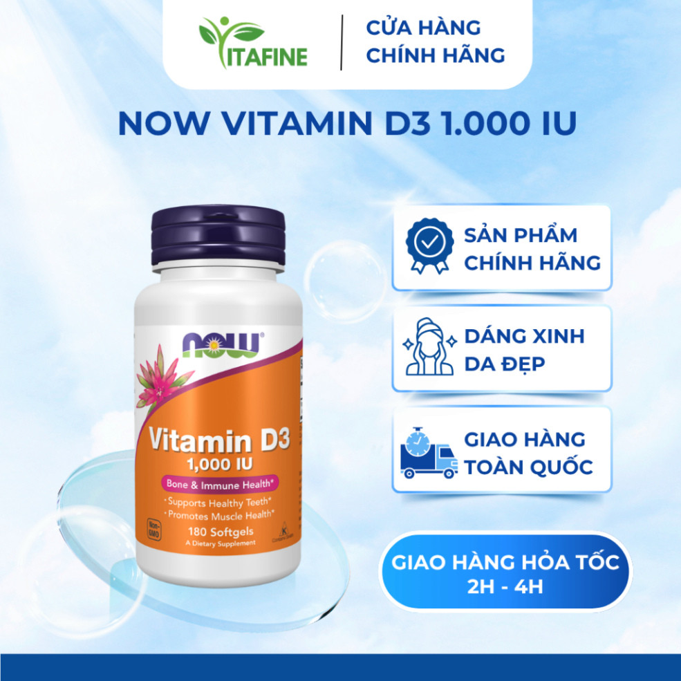 NOW Vitamin D3 1000 IU – Hỗ Trợ Hấp Thu Canxi, Chắc Khỏe Xương, Tăng Cường Miễn Dịch
