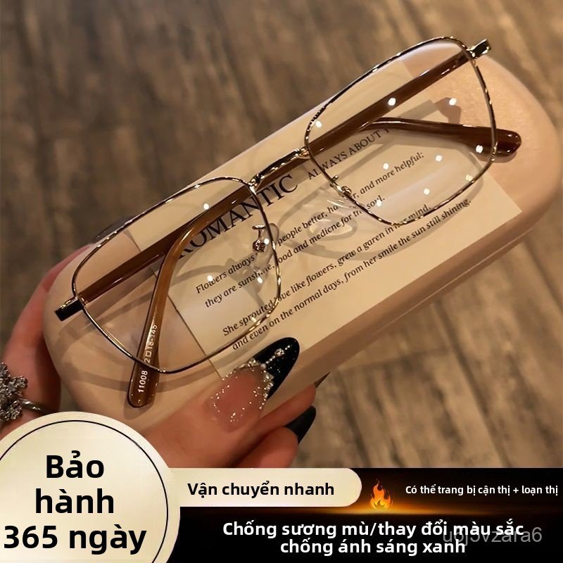 Kính siêu nhẹ gọng vàng vân gỗ dành cho nam, phù hợp với tròng kính cận, gọng vuông, phong cách cao 