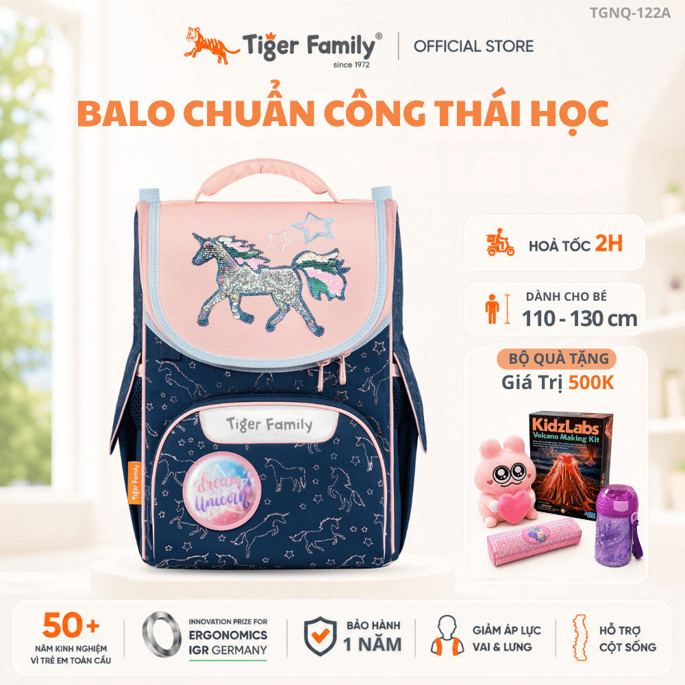 Cặp Sách Chống Gù, Balo Tiger Family Nature Quest Schoolbag Pro 2S - Shiny Unicorn [Sequins] TGNQ-12