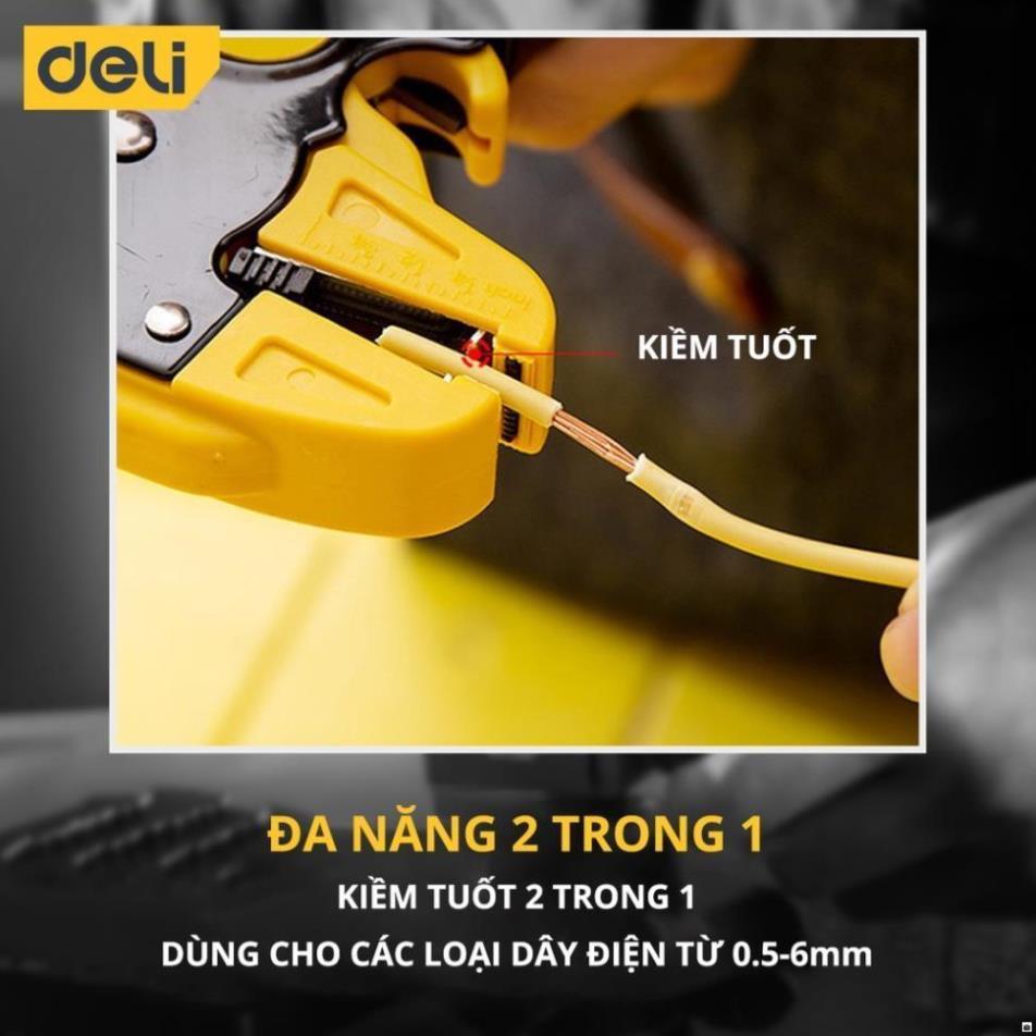 Kìm Tuốt Dây Điện Mỏ Quạ Đa Năng Deli 0.2-4mm - Thiết Kế Chuyên Dụng Giúp Tiết Kiệm Thời Gian, Công 