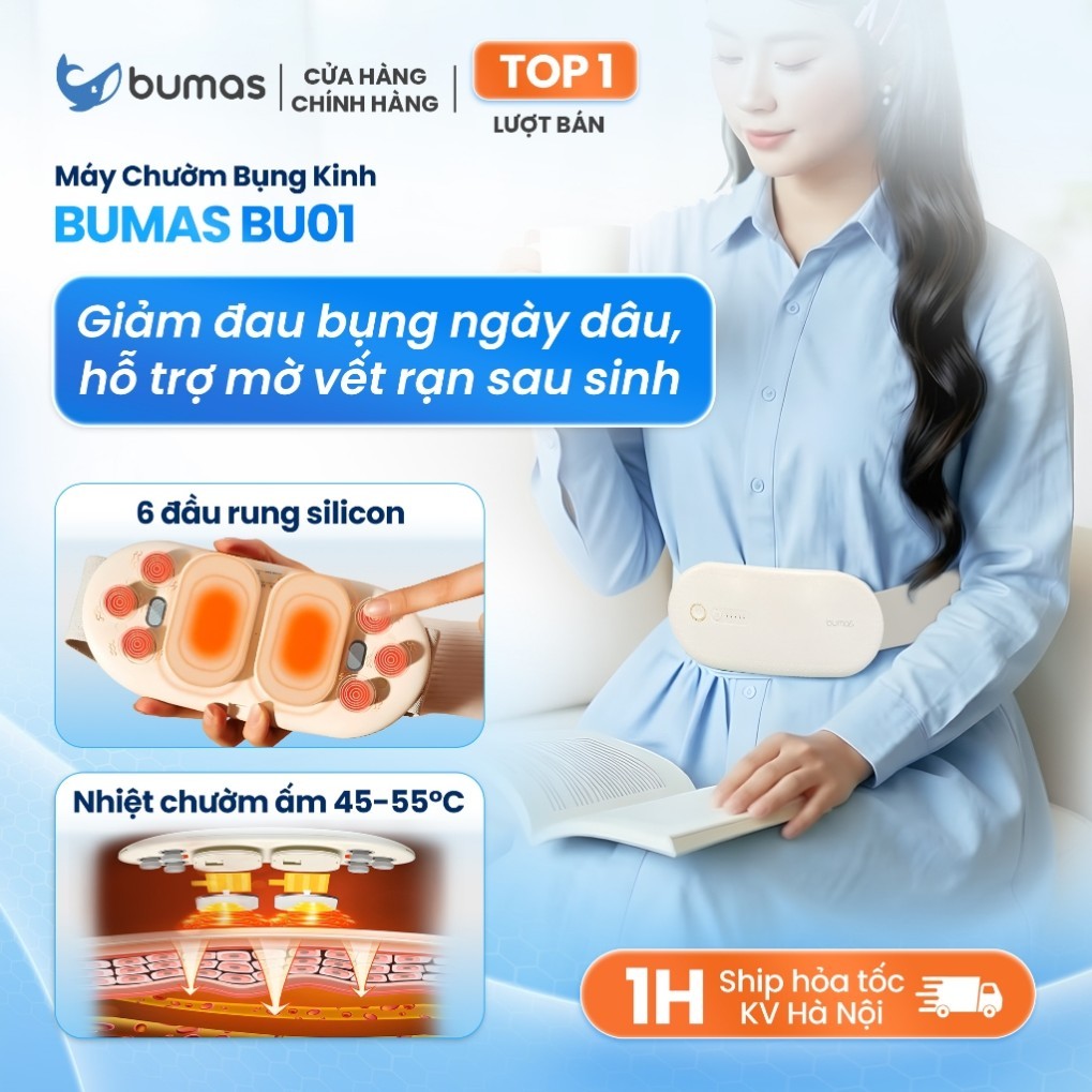 [Tặng Túi + Thiệp] Máy Massage Bụng Kinh BUMAS BU01 - Máy Giảm Đau Bụng Kinh - Chườm Ấm Bụng Lưng