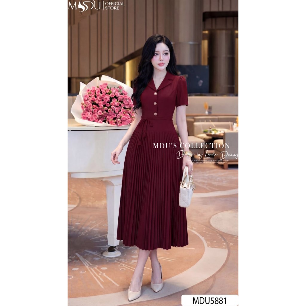 Váy Thiết Kế BST 6134 Gold Nhật Dáng Xòe Dập Ly Tinh Tế Từ