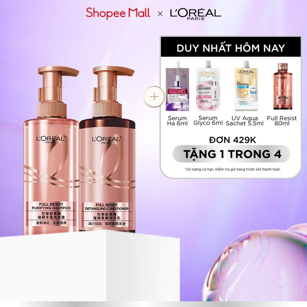 VB _  Bộ đôi dầu gội xả ngăn ngừa & giảm gãy rụng tóc, giúp tóc chắc khỏe hơn L’oreal Paris Full Resist 440ml