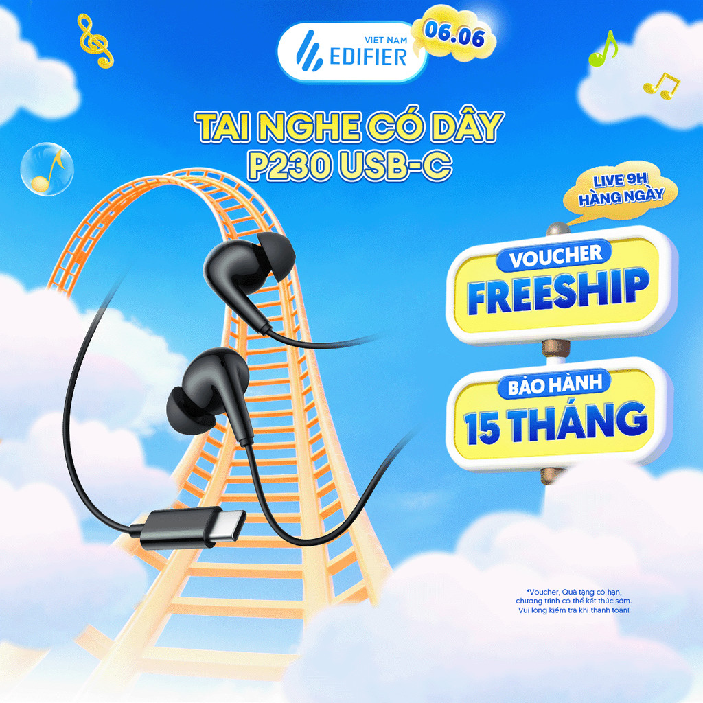 Tai Nghe Nhét Tai Có Dây EDIFIER P230 USB-C | EQ Cài Sẵn | Âm Thanh Chi Tiết | Kháng Nước, Bụi IP54 | Bảo Hành 15 Tháng