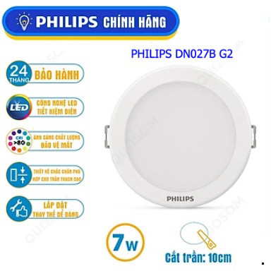 Đèn Downlight Philip Led Âm trần Tròn DN027B G2 Chất Lượng Ánh Sáng Cao Tiết Kiệm Điện Chính Hãng BH